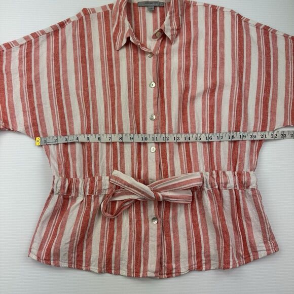 Marc New York Red White Striped Ruffle Sleeve Belted Button Shirt Top S Linen - Picture 6 of 8